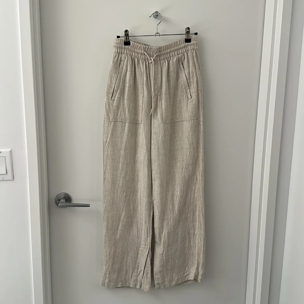 EUC Athleta Retreat Linen Mid Rise Wide Leg Pant XXS Undyed - Picture 2 of 5